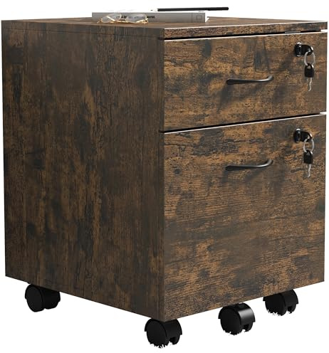 VCM Rollcontainer 40x44x55 cm 2 Schubladen abschließbar Serie Baula | Stauraum für Büromaterial - Arbeitszimmer - Für Selbstständige - Holzwerkstoff, leichtläufige Rollen