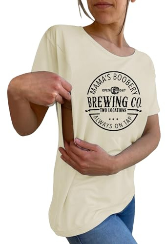 Damen Stillshirt Kurzarm Umstandsshirt Stillen Stillfreundliches Umstandsmode T-Shirt mit Reißverschluss Mama's Boobery Always On Tap Oberteil Elegant Stilltops Schwangere Nursing Tops 2024