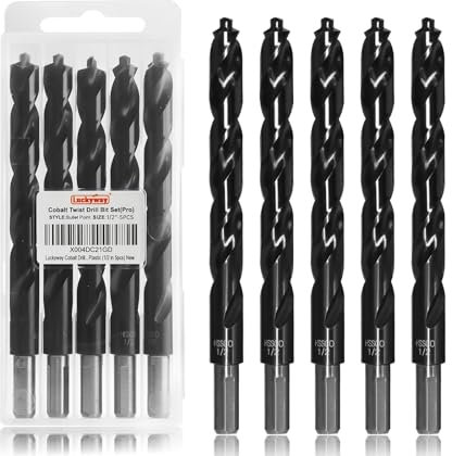 Luckyway Lot de 5 forets M35 Cobalt de 1,27 cm avec revêtement en nitrure d'aluminium et de titane (TiAlN) avec pointe ogive, parfaits pour l'acier, le métal dur, la fonte