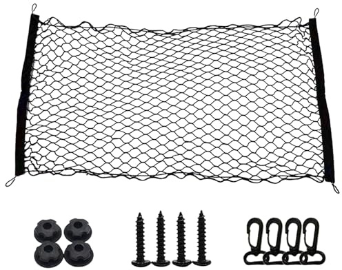 ALI2 Gepäcknetz 110x60cm,Kofferraumnetz Auto,Elastischer Gepäcknetz Auto,Kofferraum Netz Mit 4 Abs Haken,Gepäcknetz Wohnmobil,Gepäcknetz Kofferraum Zur Befestigung Von Gegenständen,Schwarz (110x60cm)