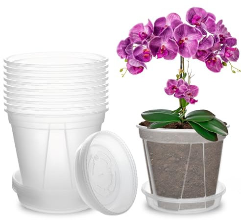 AONYIYI Lot de 10 Pots à orchidées Transparents de 12,7 cm avec Trous et soucoupes, orchidées, pour l'intérieur et l'extérieur, Le Balcon, Le Bureau
