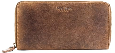 Berliner Bags Vintage Geldbörse Margo, Große Portemonnaie aus Leder, Geldbeutel mit TÜV-geprüftem RFID-Schutz, inkl. Geschenk-Box, für Damen - Braun