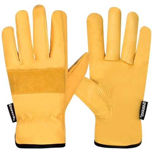 SAWANS Gants de jardinage en cuir pour hommes et femmes, résistants aux épines, confortables, respirants, multi-usages, gants de protection de jardin, pince utilitaire robuste (Jaune, XL)