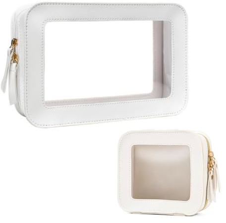 ysister 2pcsTransparent Kosmetiktasche Kosmetiktasche Durchsichtige Tasche Transparente Kulturtasche Cosmetic Bag Kosmetiktasche Klein Reisetasche Organizer mit Reißverschluss (White)