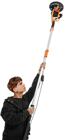 Elektrischer Decken und Wandschleifer mit Staubabsaugung, 1250W Trockenbauschleifer mit Variabler Geschwindigkeit, Elektrischer Staubfreier Trockenbauschleifer (Orange)