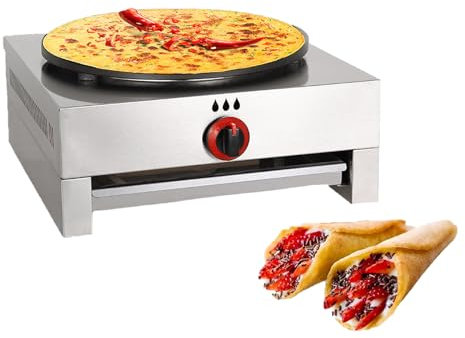 XSDAJSD Máquina para Hacer Crepes, Plancha para Crepes Redonda Comercial Antiadherente de Gas de 15 Pulgadas, Plancha Plana de Hierro para Calentar GLP, Carcasa de Acero Inoxidable