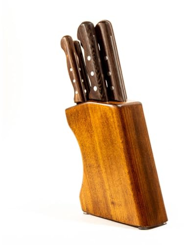 Pirge Sultan Küchenmesser Set mit Block 7 TLG Edelstahl - Vengeholz Messerset mit Hainbuchenholz Messerblock - 56 HRC Deutscher Edelstahl mit Hohem Kohlenstoffgehalt