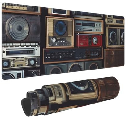 Großes Gaming-Mauspad mit rutschfester Gummiunterseite, Vintage-Wand-Boombox-Mauspad mit genähtem Rand, erweiterte Schreibtischunterlage für Laptop, 30,5 x 80 cm, Schreibtischunterlage für Büro und