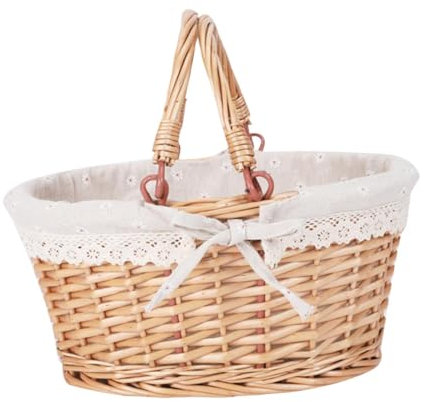 FewNvWa Picknickkorb mit Griff Wickerkorb Rattan für Feiern im Freien, Weiß