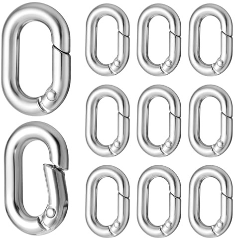 Giantree 10 Stück Oval Spring Karabinerhaken Klein, Metall Ringkarabiner, Schlüsselanhänger Kleine Buckle Clip Feder Karabiner für Reisen Angeln Camping Wandern Hängematten Rucksack(silber)