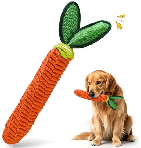 AUSCAT Carrot Dog Rope Toy, Durable Braided Teething Toys, Tug of War Toy with Squeaker for Small Medium Large Dogs