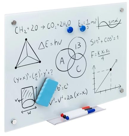 Spacetronik Glas-Magnettafel 60x90 cm Whiteboard Magnetisch Rahmenlos, Beschreibbar & Trocken Abwischbar, inkl. Magnete, Marker & Schwamm, ideal für Büro, Schule & Zuhause
