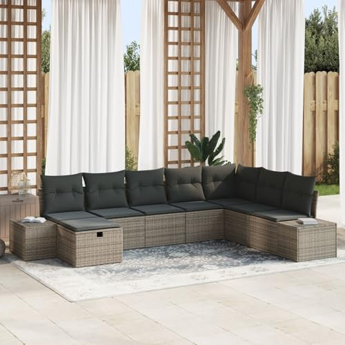 vidaXL Trädgårdsoffset med kudde 8 pcs Grå Poly rattan, Trädgård och terrass, modern, hållbar, modulär, lätt, UV-skyddad, rattan-soffa, utomhusmöbler set