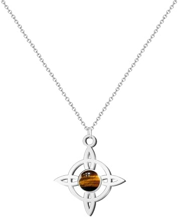 cotigo Collar para mujer Nudo de bruja con piedra y acero inoxidable + una pulsera de 7 nudos (gratis), nudo de bruja doble proteccion, Amuletos de suerte, bisutería para mujer. (Ojo de tigre)