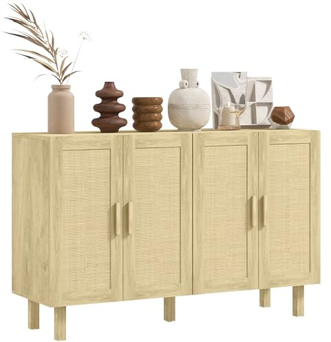 HOMCOM Aparador con 2 Puertas de Rejilla de Ratán120x39,5x76 cm Natural
