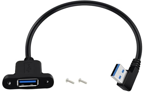HuaLiSiJi USB 3.0 Panel Mount Kabel USB 3.0 Verlängerung Kabel USB Winkelstecker 90 Grad für Tastatur, Drucker, Festplatte (Links Gewinkelt, 0.3 m)
