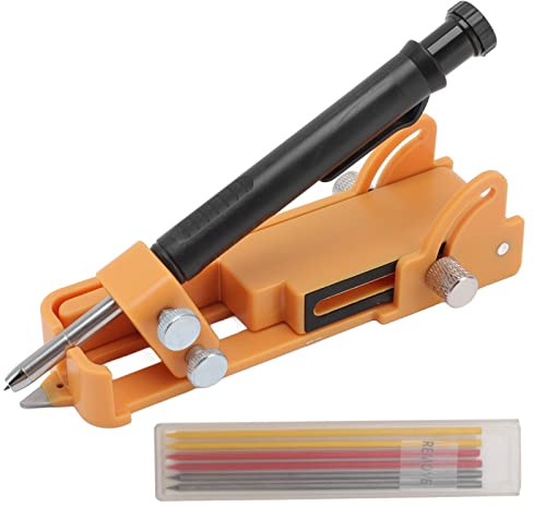 Multifunction Scribing Gauge, Aluminum Alloy Four Modes Woodworking Marking Gauge Scriber Line Maker with Construction Pencil for Carpenter (Yellow)