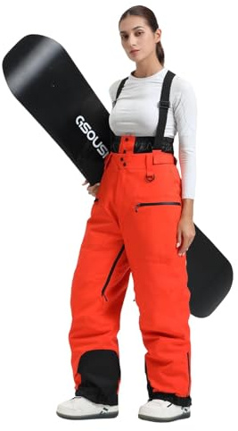 GSOU SNOW Donna Pantaloni da Sci Baggy Pantaloni da Snowboard Larghi Salopette da Sci Pantaloni da Neve con Bretelle - Multitasche Impermeabile Antivento Traspirante Isolato Calda
