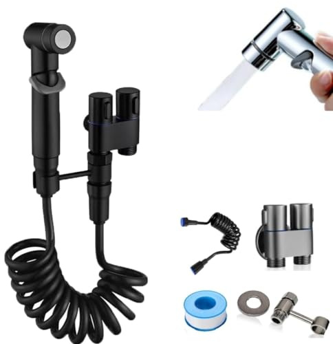 Wall Mounted Bidet Sprayer Set Toilet Faucet Kit with Handheld Spray Dual Control Valve Black Bathroom Fresh Toilet Companion for Easy Hygiene