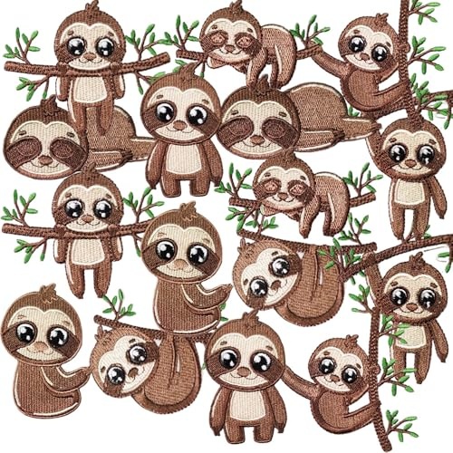 16 Stück Faultier Patches zum Aufbügeln Funny Sloth Bügelbilder Iron on/Sew on Patches Bestickte Aufnäher für Aufnähen oder Aufbügeln auf Kleidung Rucksäcke Jacken T-Shirt Kleid Hut Jeans