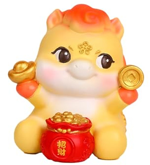 Fyearfly Adorno de caballo del zodiaco chino, figura tradicional de caballo con bolsa de monedas para riqueza, decoración cultural de escritorio, accesorio para salpicadero de coche, regalo auspicioso