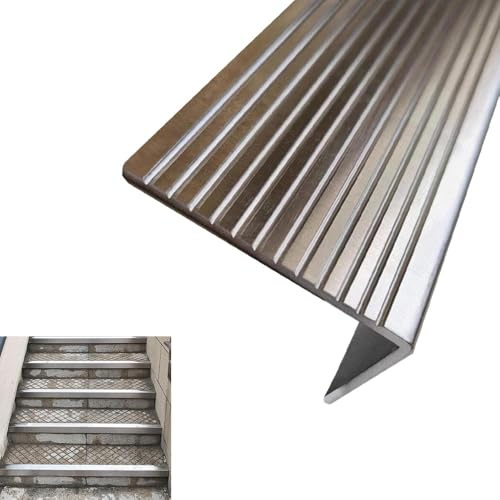 HOUKOIKBUG Antirutsch Treppenkantenprofil Treppenkanten Aus Edelstahl Außentreppenkante Für Fliesen, Holz, Laminat 100cm Metall Treppenkantenschutz(W50mm/2in)