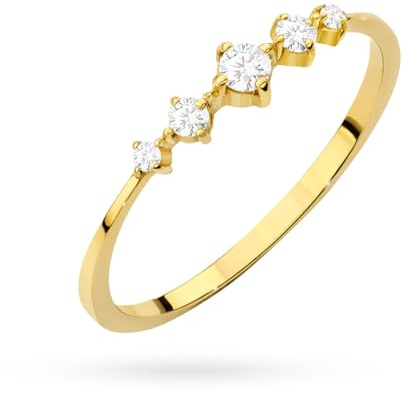MARKO Damenring aus 8 Karat Echtgold – Feiner Goldring mit fünf funkelnden Zirkonia | Stilvoller Verlobungsring, Vorsteckring & Ringe Gold | Echt Gold Ring für Freundin