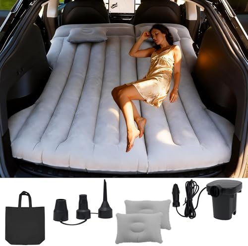 Canareen Bilmadrass, Suv Luftmadrass, Förtjockad Bilmadrass, Camping, Uppblåsbar Säng för Bagageutrymme/Bakstol, Uppblåsbar Madrass för Modell Y/Suv/Rv/Minivan (Grey)