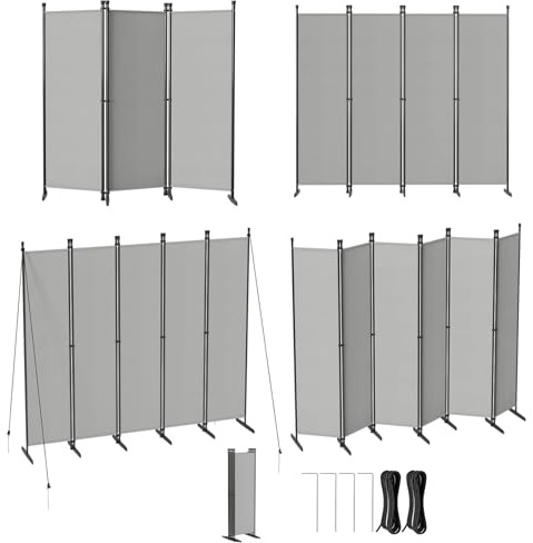 LZQ Paravent rumsavdelare vikbar fristående insynsskydd skiljevägg vikbar spansk vägg ställningsvägg rumsseparator för sovrum vardagsrum kontor balkong inomhus – 6 delar 300 x 180 cm ljusgrå