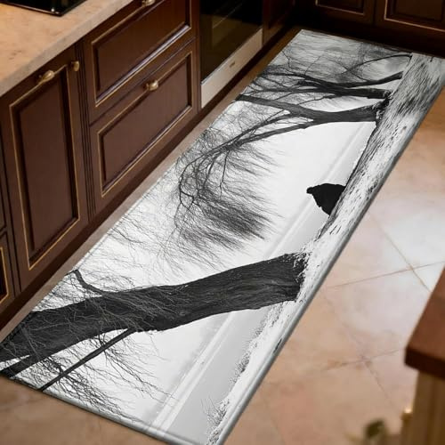 Bianco Tappeto cucina 50 x 180 cm Scena innevata di salici piangenti Tappeto corridoio morbido, passatoia cucina antiscivolo lavabile, runner per corridoio, ingresso e sala