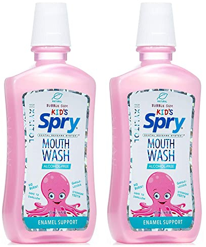 Spry Natural Xylitol Mouthwash Fluoride Free with Enamel Support, Alcohol-Free, Gentle, Non-GMO, Bubble Gum - 16 fl oz (Pack of 2)