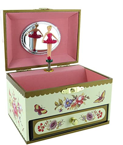 Boîte à musique / boîte à bijoux musicale / coffret musical à bijoux en bois avec ballerine dansante et mécanisme musical à ressort de 18 notes (Réf: 35-102) - La vie en rose (Louiguy / Edith Piaf)