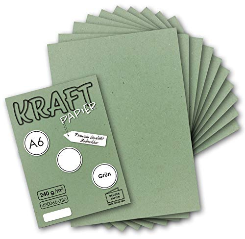 NEUSER PAPIER 50x Kraftpapier grün Bastel- Bogen A6-105 x 148mm - Bastelpapier, Tonpapier, Buntpapier, Fotokarton, Postkarten aus Natur-Karton - 240 g/m²