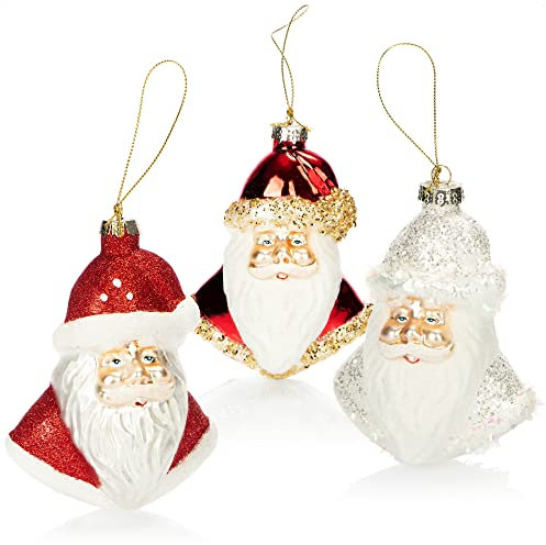 com-four® 3X Adornos para árboles de Navidad Premium - Papá Noel de Vidrio - Bolas de árbol como Adornos navideños - Colgante para árbol de Navidad Papá Noel (Papá Noel - 3 Piezas)