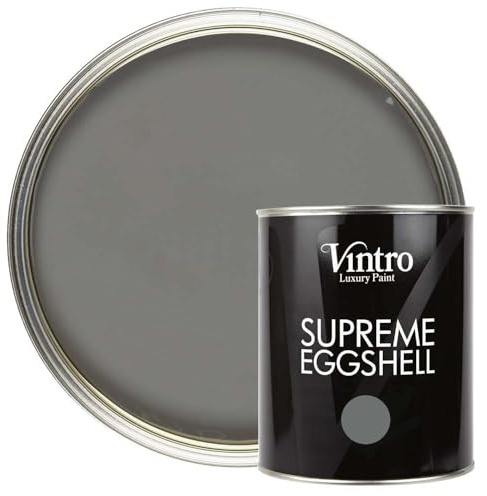 Vintro Paint | Dark Grey Eggshell Paint | for Walls | Wood | Trim | Satin Furniture Paint | 1 Litre (Cloudburst - Dark Grey)