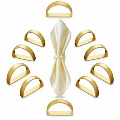 CHENGU 10 Pcs Heavy Duty Gold Napkin Rings, Matte Gold Semicircle