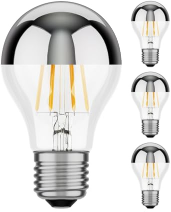 ledscom.de 4x E27 LED Leuchtmittel, A60, warmweiß (2700 K), 6 W, 667lm, Kopfspiegel (silber)