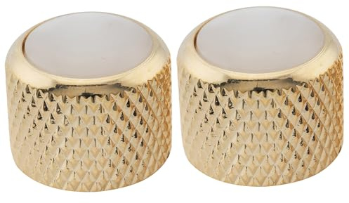 Musiclily Pro Metrisch 18 Zähne Stahl Potiknopf Oberfläche Perlmutt Push-on Dome Knobs für Import E-Gitarre oder Bass, Gold (2 Stück)