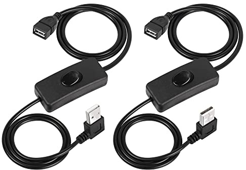 PNGKNYOCN USB-Kabel mit An-/Aus-Schalter, 2 Stück, 90 Grad, links und rechts, verbessertes USB-A 2.0-Stecker auf Buchse, Daten-Netzschalter-Verlängerungskabel (links und rechts, 1 m)