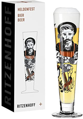 RITZENHOFF 1011009 Bicchiere da birra 330 ml - Serie Heldenfest, motivo n. 9 - Barba - rotondo e multicolore - Made in Germany