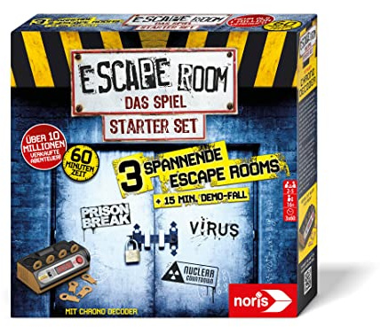 Noris 606102034 Escape Room Starter Set - Familien und Gesellschaftsspiel für Erwachsene, inkl. 3 Fällen, Turorial und Chrono Decoder, ab 16 Jahren