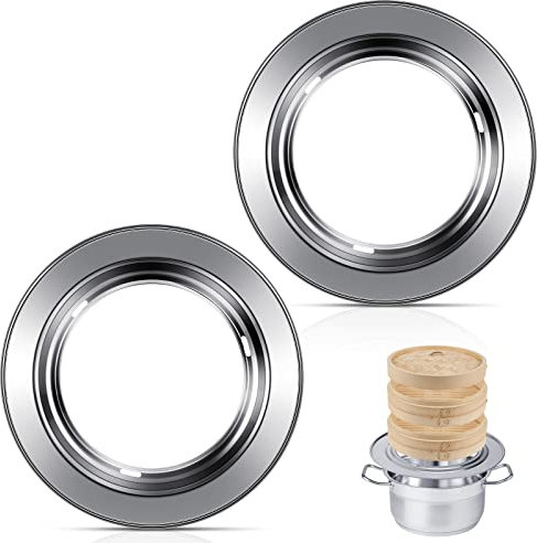 2 Pieces Kitchen Steaming Ring Stainless Steel Bamboo Steamer Ring Adapter for 8 to 11 Inch Steamers