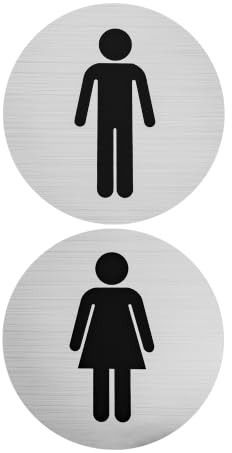 Aufkleber Set WC Damen Herren, 2 Stück, Ø 100 mm, Design 3, selbstklebende Folie, Toiletten Sticker für Innen- und Außenbereich, WC Schild Klebesticker, Toilettenschild selbstklebend, Türschild WC