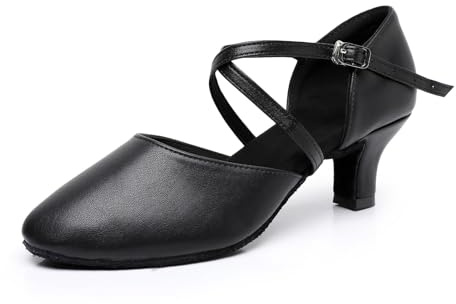 Rosefinch Scarpe da Ballo Latino per Le Donne in Pelle Punta Chiusa da Ballo Salsa Tango Performance Scarpe da Ballo Matrimonio Party Nero 5cm Tacco 37EU