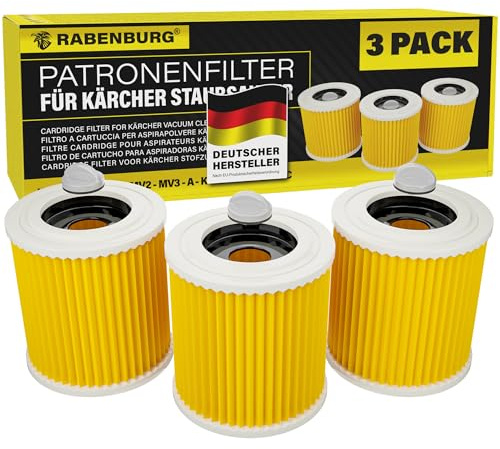 3x Filter kompatibel mit Kärcher Staubsauger WD3 WD2 WD1 MV3 MV2 WD 3 P | Patronenfilter - Lamellenfilter - Nasssauger - Trockensauger - Waschsauger - ersetzt 6.414-547.0 - Feinstaub - Gerüche