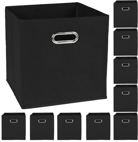 Murago - 10er Set Aufbewahrungsbox ca. 30x30x30 cm - Schwarz - Faltbox Organizer-Box Stoffbox Faltbare Karton-Box mit Öse Griff Regalbox Würfel Klappbox Körbe Kinderzimmer Spielzeugkiste Ordnungsbox