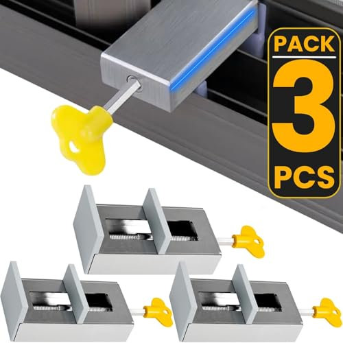 Lot de 3 Fermeture Baie Coulissante en aluminium - Verrou Porte Coulissante avec clés - Bloque Porte Coulissante pour Assurer la Sécurité Fenêtre - Bloque Fenetre Coulissante.