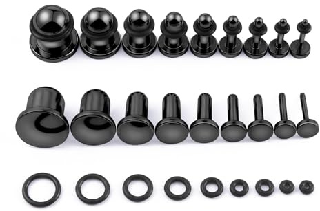 Longbeauty 9 Paar Piercing Ohrplugs Stretching Kit aus Edelstahl Punk Dehnstäbe Ohrschmuck Ohr Tunnel Einzelne Flare Gauges mit O-ringe 14G - 00G für Damen Herren