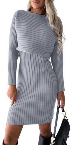Saymany Damen Strickkleid Zweiteiliger Anzug Pullover Oberteil und Kleid Bodycon 2 Stück Set Sweater Midikleid Pullikleid Gestrickt Kleid Set Elegant Sweater Kleid Warm Tunika Minikleid Partykleid