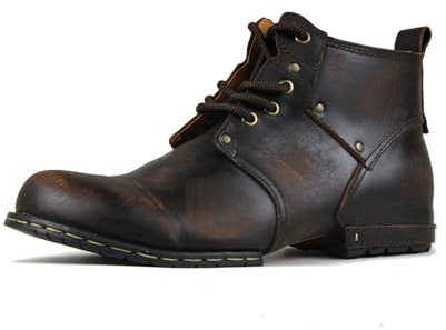 COWSDELLA Hombres Marrón oscuro retro Chukka Botas con cordones Motocicleta Casual Cuero Vestido Tobillo Bota para Hombre Moda CD-6015-2-Marrón oscuro retro-10-R